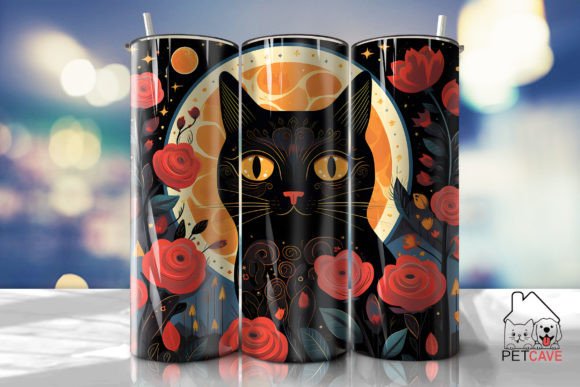 Black Cat and Flower Art Tumbler 2