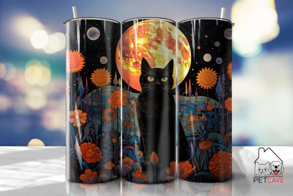 Black Cat and Flower Art Tumbler 4