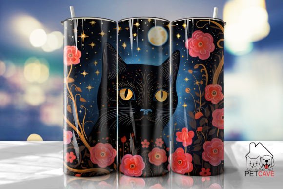 Black Cat and Flower Art Tumbler 6