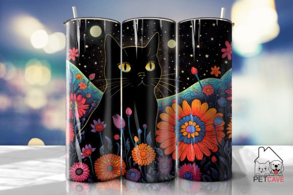 Black Cat and Flower Art Tumbler 7