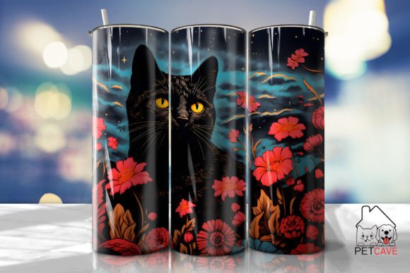 Black Cat and Flower Art Tumbler 9