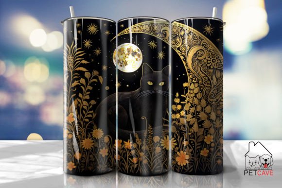 Black Cat and Moon Tumbler