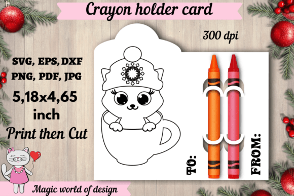 Christmas Cat in a Glass Crayon Holder