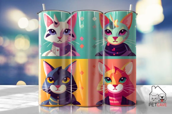 Elegant Cat Face Set in Colorful Squares