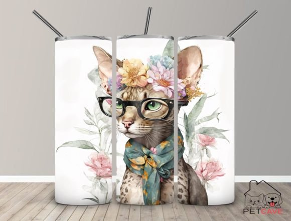 Oriental Cat Watercolor Tumbler 20 Oz