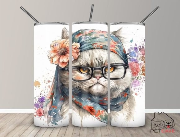 Persian Cat Watercolor Tumbler 20 Oz